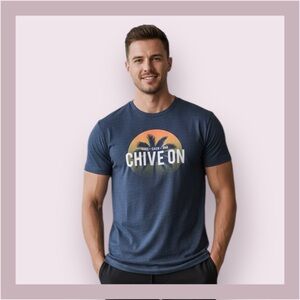Keep Calm And Chive On Sunset Navy Graphic Tee